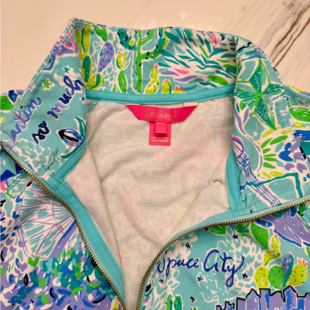 Lilly Pulitzer Vibrant Blue and Green Zip Pullover - Picture 2 of 4